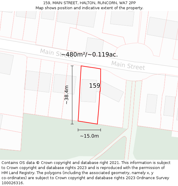 159, MAIN STREET, HALTON, RUNCORN, WA7 2PP: Plot and title map