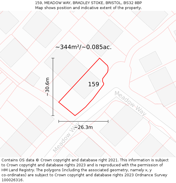159, MEADOW WAY, BRADLEY STOKE, BRISTOL, BS32 8BP: Plot and title map