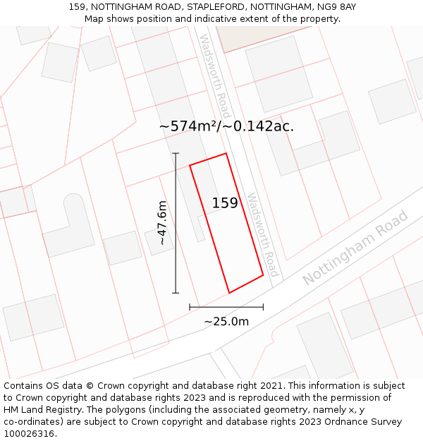 159, NOTTINGHAM ROAD, STAPLEFORD, NOTTINGHAM, NG9 8AY: Plot and title map