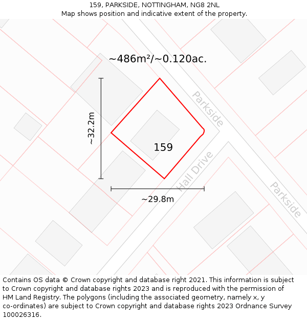 159, PARKSIDE, NOTTINGHAM, NG8 2NL: Plot and title map