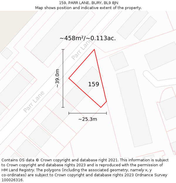 159, PARR LANE, BURY, BL9 8JN: Plot and title map