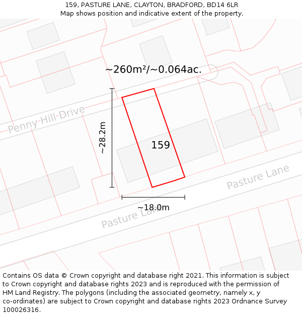 159, PASTURE LANE, CLAYTON, BRADFORD, BD14 6LR: Plot and title map