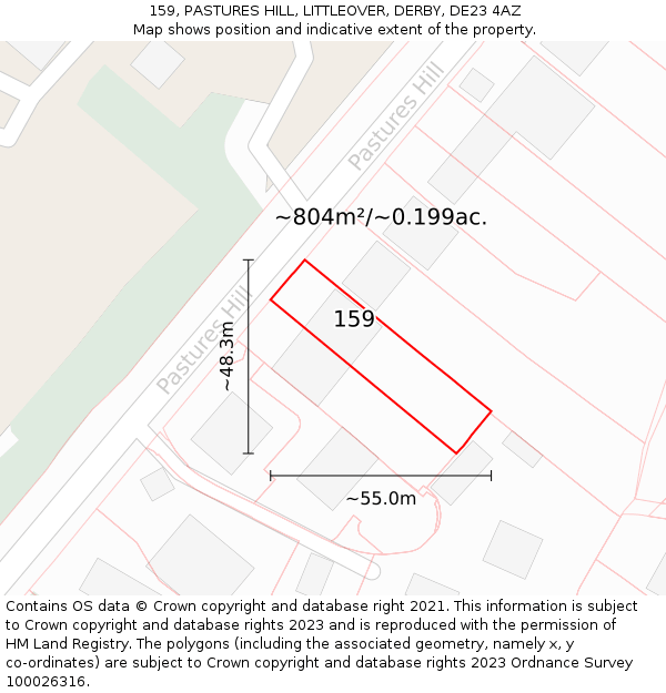 159, PASTURES HILL, LITTLEOVER, DERBY, DE23 4AZ: Plot and title map