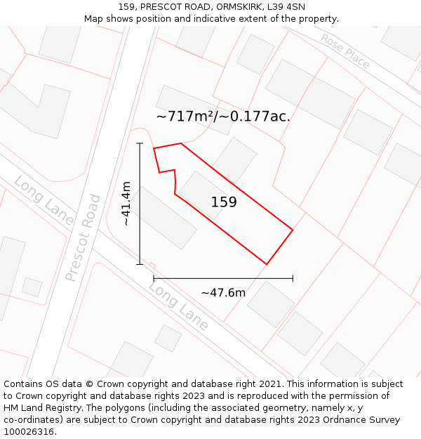 159, PRESCOT ROAD, ORMSKIRK, L39 4SN: Plot and title map