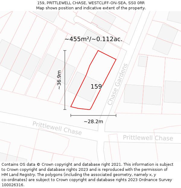 159, PRITTLEWELL CHASE, WESTCLIFF-ON-SEA, SS0 0RR: Plot and title map