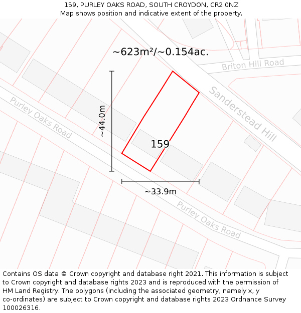 159, PURLEY OAKS ROAD, SOUTH CROYDON, CR2 0NZ: Plot and title map