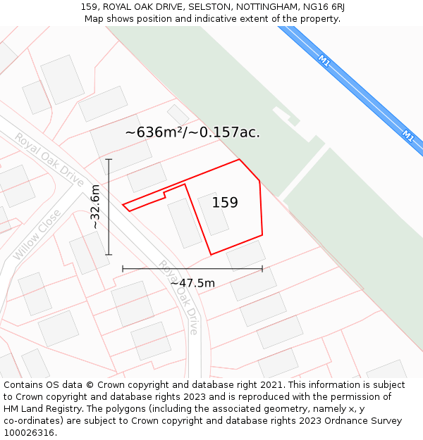 159, ROYAL OAK DRIVE, SELSTON, NOTTINGHAM, NG16 6RJ: Plot and title map