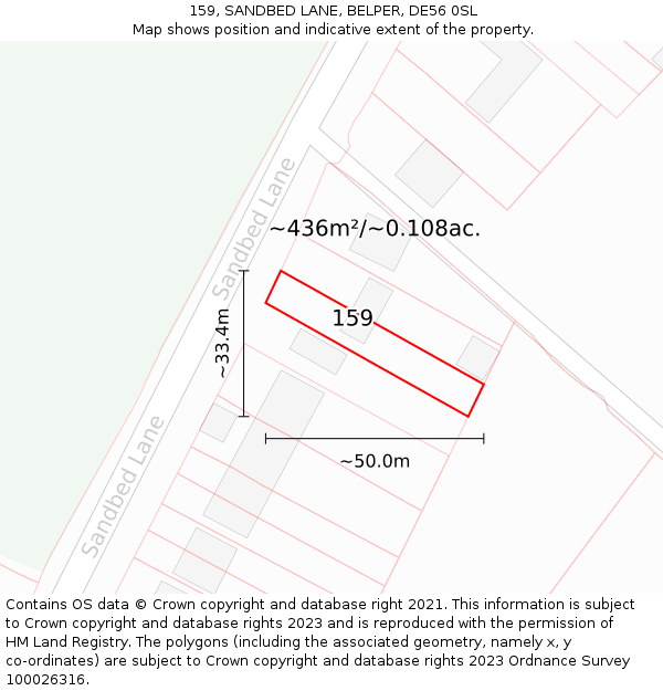 159, SANDBED LANE, BELPER, DE56 0SL: Plot and title map