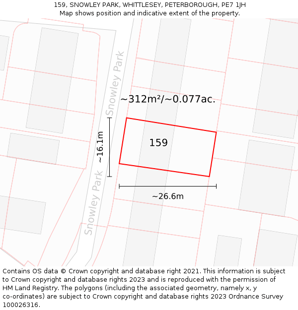 159, SNOWLEY PARK, WHITTLESEY, PETERBOROUGH, PE7 1JH: Plot and title map