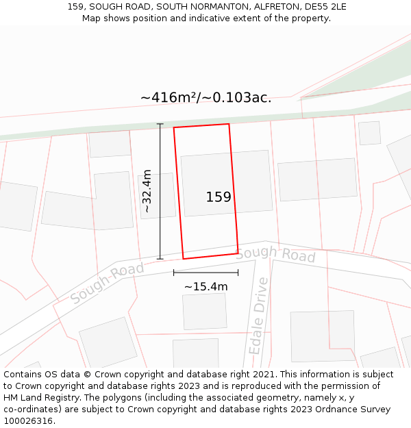 159, SOUGH ROAD, SOUTH NORMANTON, ALFRETON, DE55 2LE: Plot and title map
