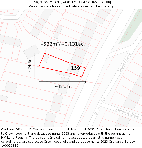 159, STONEY LANE, YARDLEY, BIRMINGHAM, B25 8RJ: Plot and title map