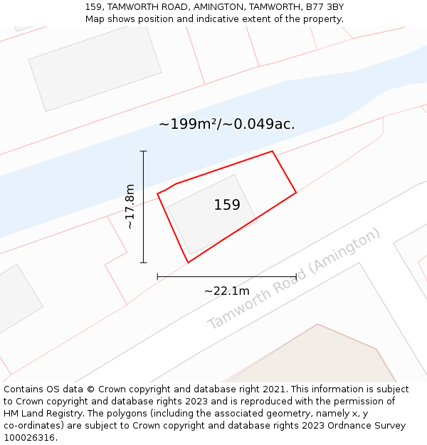 159, TAMWORTH ROAD, AMINGTON, TAMWORTH, B77 3BY: Plot and title map
