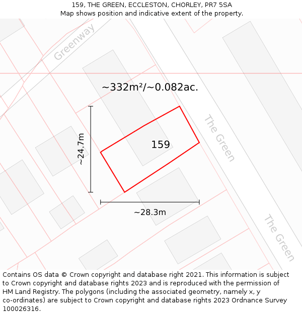 159, THE GREEN, ECCLESTON, CHORLEY, PR7 5SA: Plot and title map