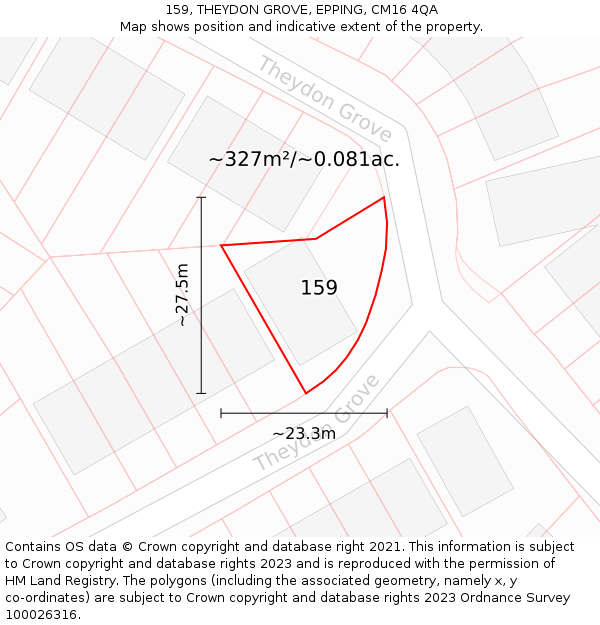 159, THEYDON GROVE, EPPING, CM16 4QA: Plot and title map