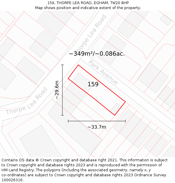 159, THORPE LEA ROAD, EGHAM, TW20 8HP: Plot and title map