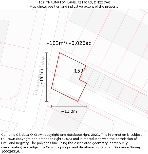 159, THRUMPTON LANE, RETFORD, DN22 7AG: Plot and title map