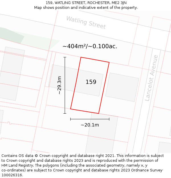 159, WATLING STREET, ROCHESTER, ME2 3JN: Plot and title map