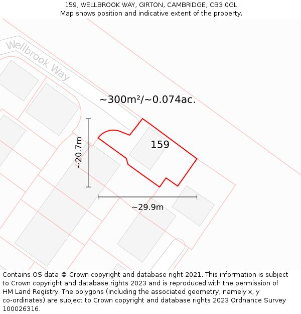 159, WELLBROOK WAY, GIRTON, CAMBRIDGE, CB3 0GL: Plot and title map