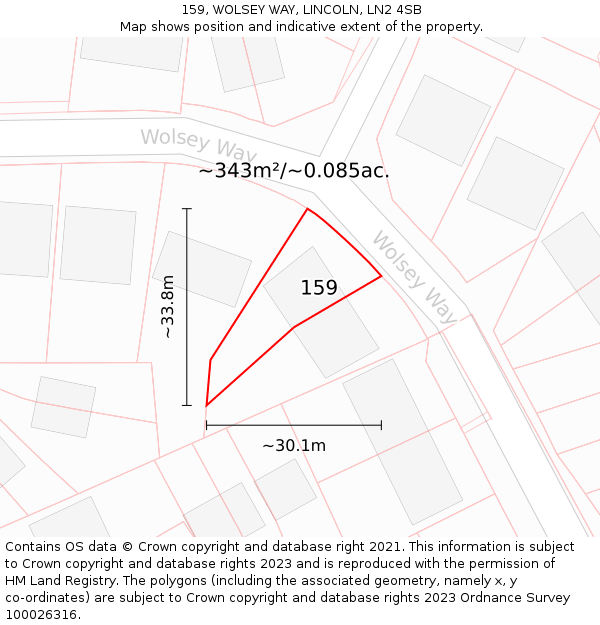 159, WOLSEY WAY, LINCOLN, LN2 4SB: Plot and title map