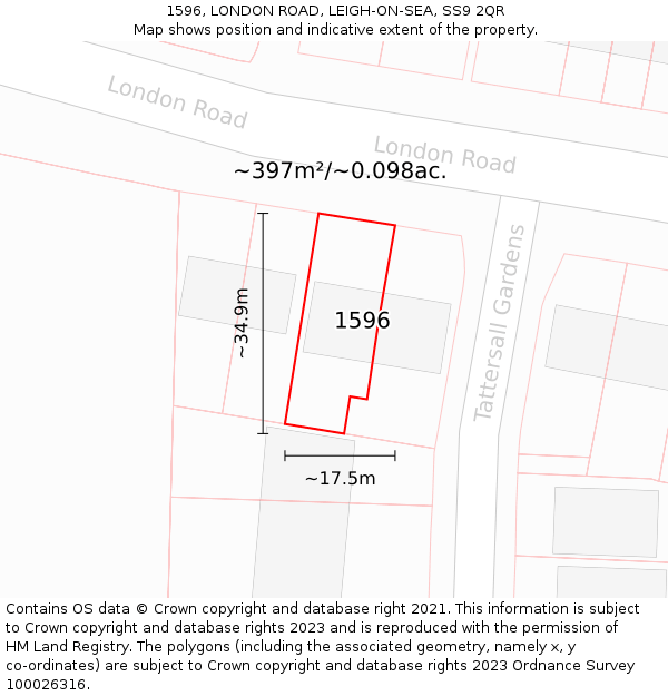 1596, LONDON ROAD, LEIGH-ON-SEA, SS9 2QR: Plot and title map