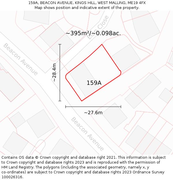159A, BEACON AVENUE, KINGS HILL, WEST MALLING, ME19 4FX: Plot and title map