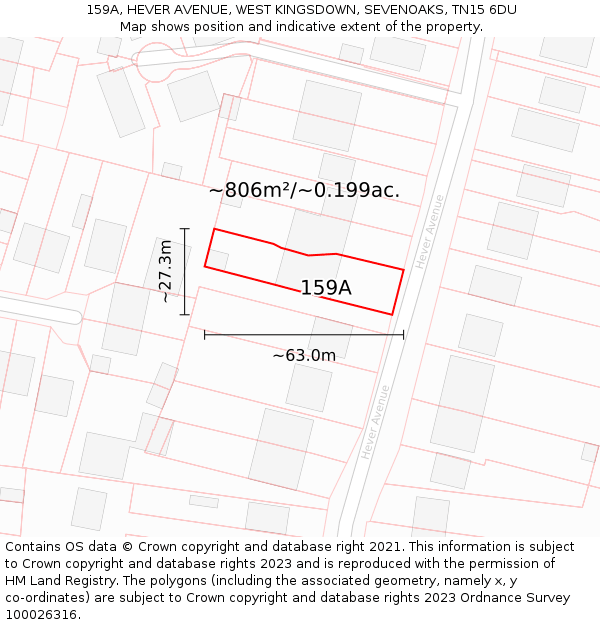 159A, HEVER AVENUE, WEST KINGSDOWN, SEVENOAKS, TN15 6DU: Plot and title map