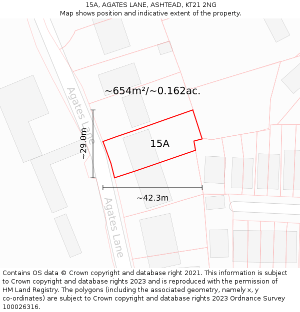 15A, AGATES LANE, ASHTEAD, KT21 2NG: Plot and title map