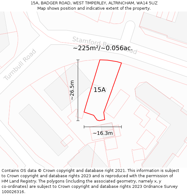 15A, BADGER ROAD, WEST TIMPERLEY, ALTRINCHAM, WA14 5UZ: Plot and title map