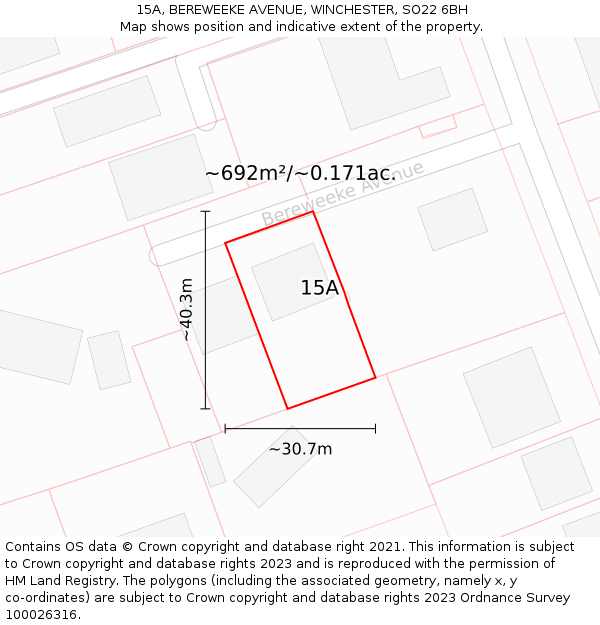 15A, BEREWEEKE AVENUE, WINCHESTER, SO22 6BH: Plot and title map