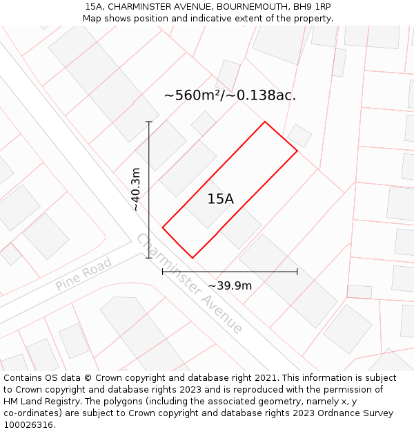 15A, CHARMINSTER AVENUE, BOURNEMOUTH, BH9 1RP: Plot and title map