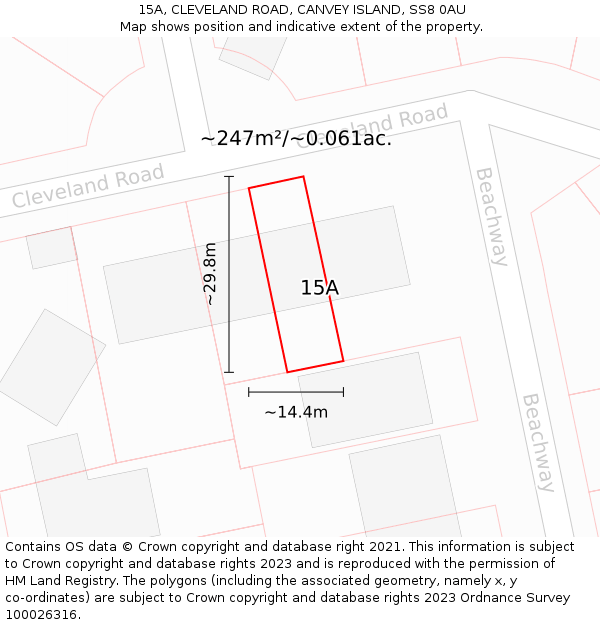 15A, CLEVELAND ROAD, CANVEY ISLAND, SS8 0AU: Plot and title map