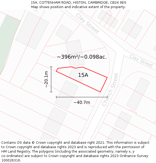 15A, COTTENHAM ROAD, HISTON, CAMBRIDGE, CB24 9ES: Plot and title map