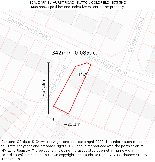15A, DARNEL HURST ROAD, SUTTON COLDFIELD, B75 5ND: Plot and title map