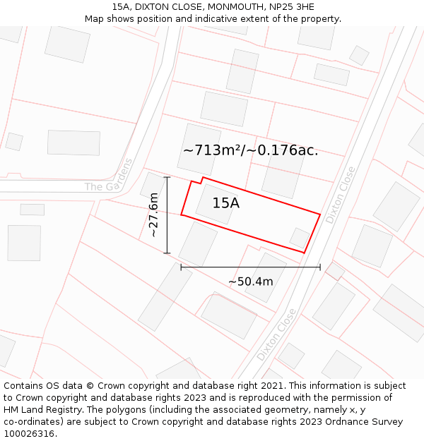 15A, DIXTON CLOSE, MONMOUTH, NP25 3HE: Plot and title map