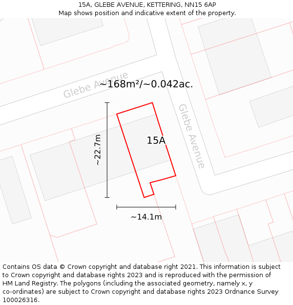 15A, GLEBE AVENUE, KETTERING, NN15 6AP: Plot and title map