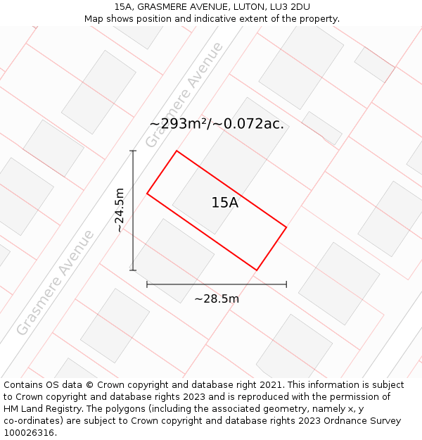 15A, GRASMERE AVENUE, LUTON, LU3 2DU: Plot and title map