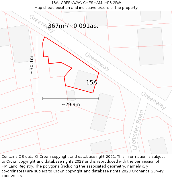 15A, GREENWAY, CHESHAM, HP5 2BW: Plot and title map