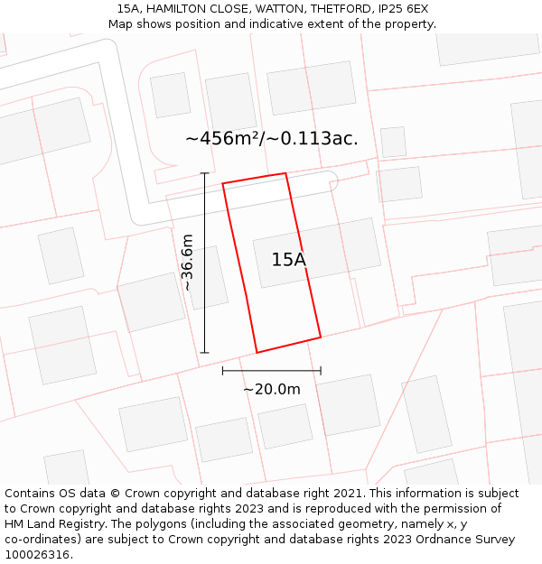 15A, HAMILTON CLOSE, WATTON, THETFORD, IP25 6EX: Plot and title map