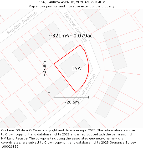 15A, HARROW AVENUE, OLDHAM, OL8 4HZ: Plot and title map