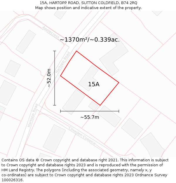 15A, HARTOPP ROAD, SUTTON COLDFIELD, B74 2RQ: Plot and title map