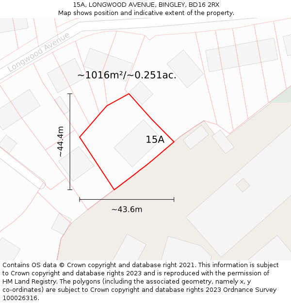 15A, LONGWOOD AVENUE, BINGLEY, BD16 2RX: Plot and title map