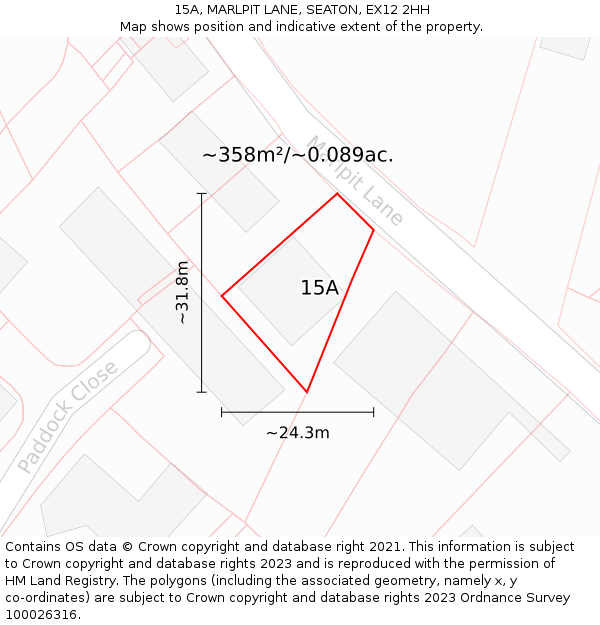 15A, MARLPIT LANE, SEATON, EX12 2HH: Plot and title map