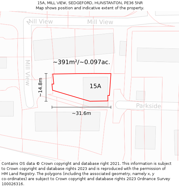 15A, MILL VIEW, SEDGEFORD, HUNSTANTON, PE36 5NR: Plot and title map