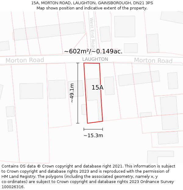 15A, MORTON ROAD, LAUGHTON, GAINSBOROUGH, DN21 3PS: Plot and title map
