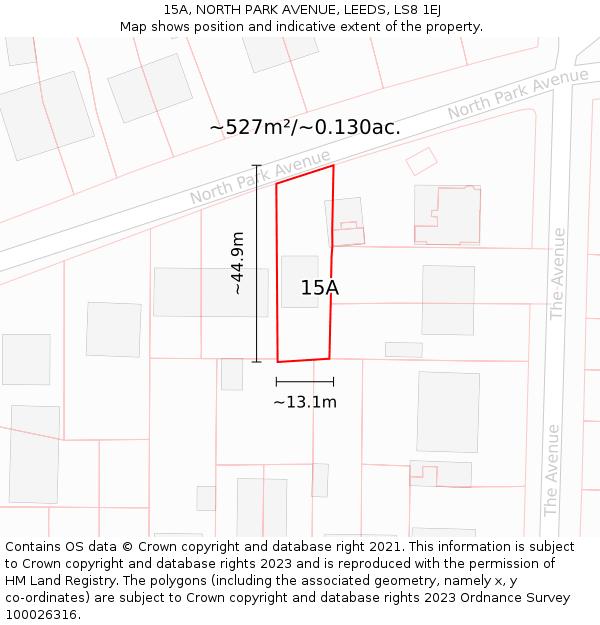 15A, NORTH PARK AVENUE, LEEDS, LS8 1EJ: Plot and title map