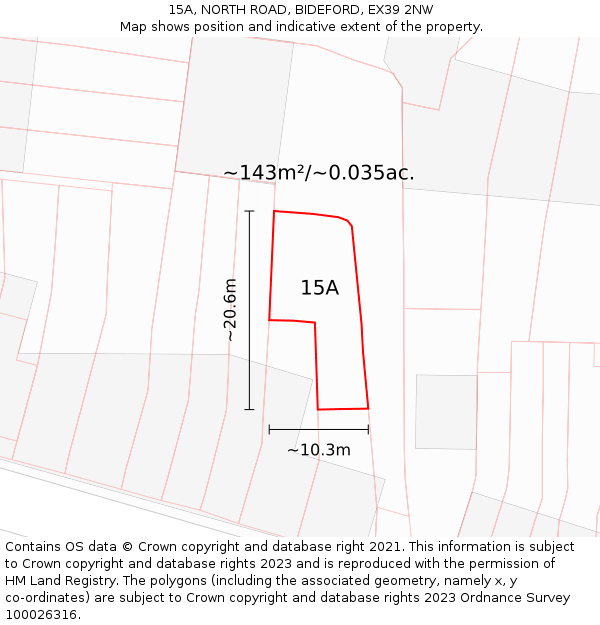 15A, NORTH ROAD, BIDEFORD, EX39 2NW: Plot and title map