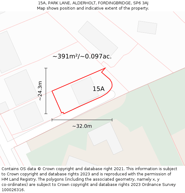 15A, PARK LANE, ALDERHOLT, FORDINGBRIDGE, SP6 3AJ: Plot and title map