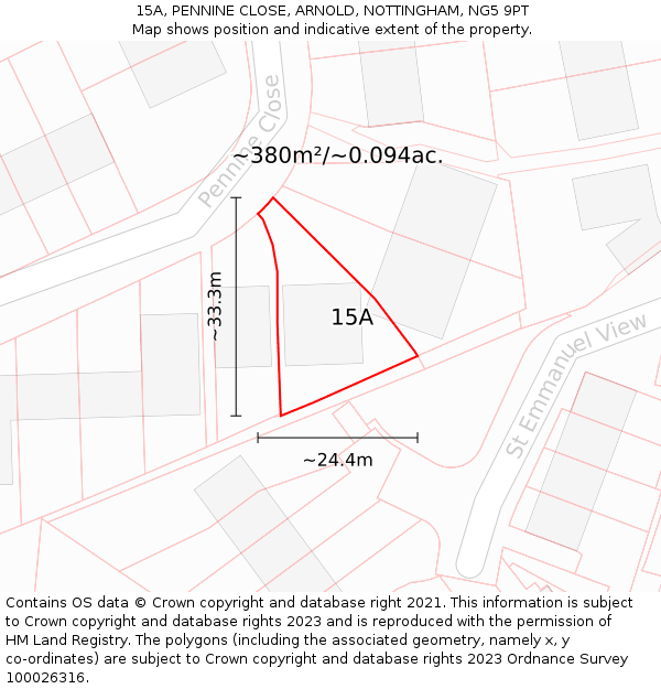 15A, PENNINE CLOSE, ARNOLD, NOTTINGHAM, NG5 9PT: Plot and title map