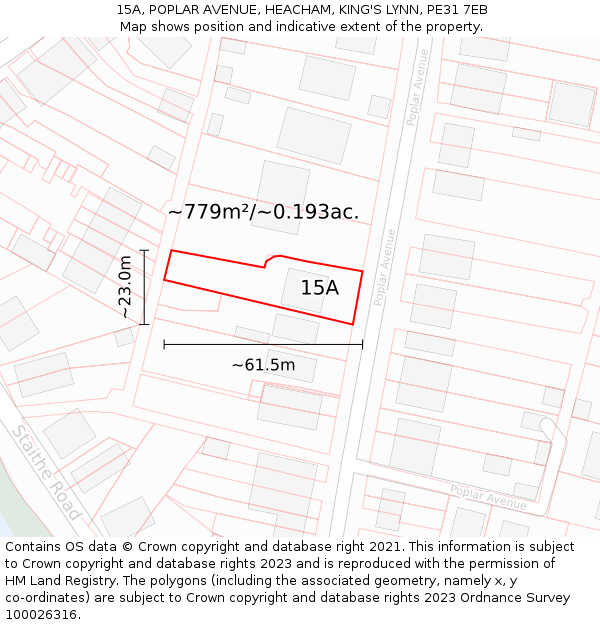 15A, POPLAR AVENUE, HEACHAM, KING'S LYNN, PE31 7EB: Plot and title map