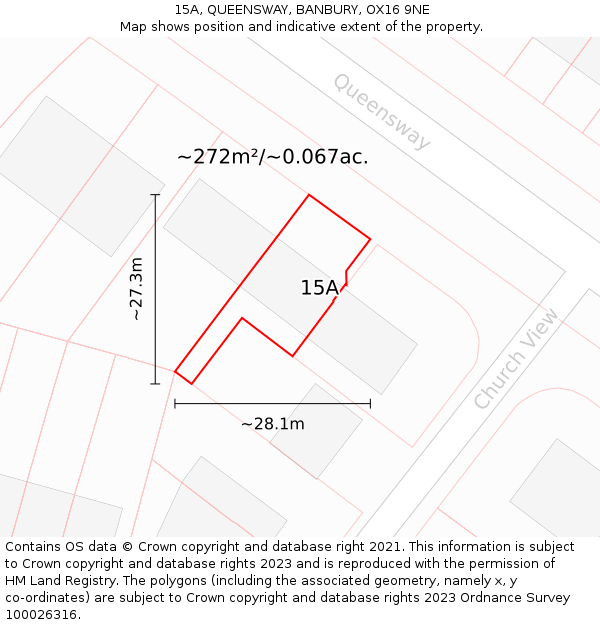 15A, QUEENSWAY, BANBURY, OX16 9NE: Plot and title map